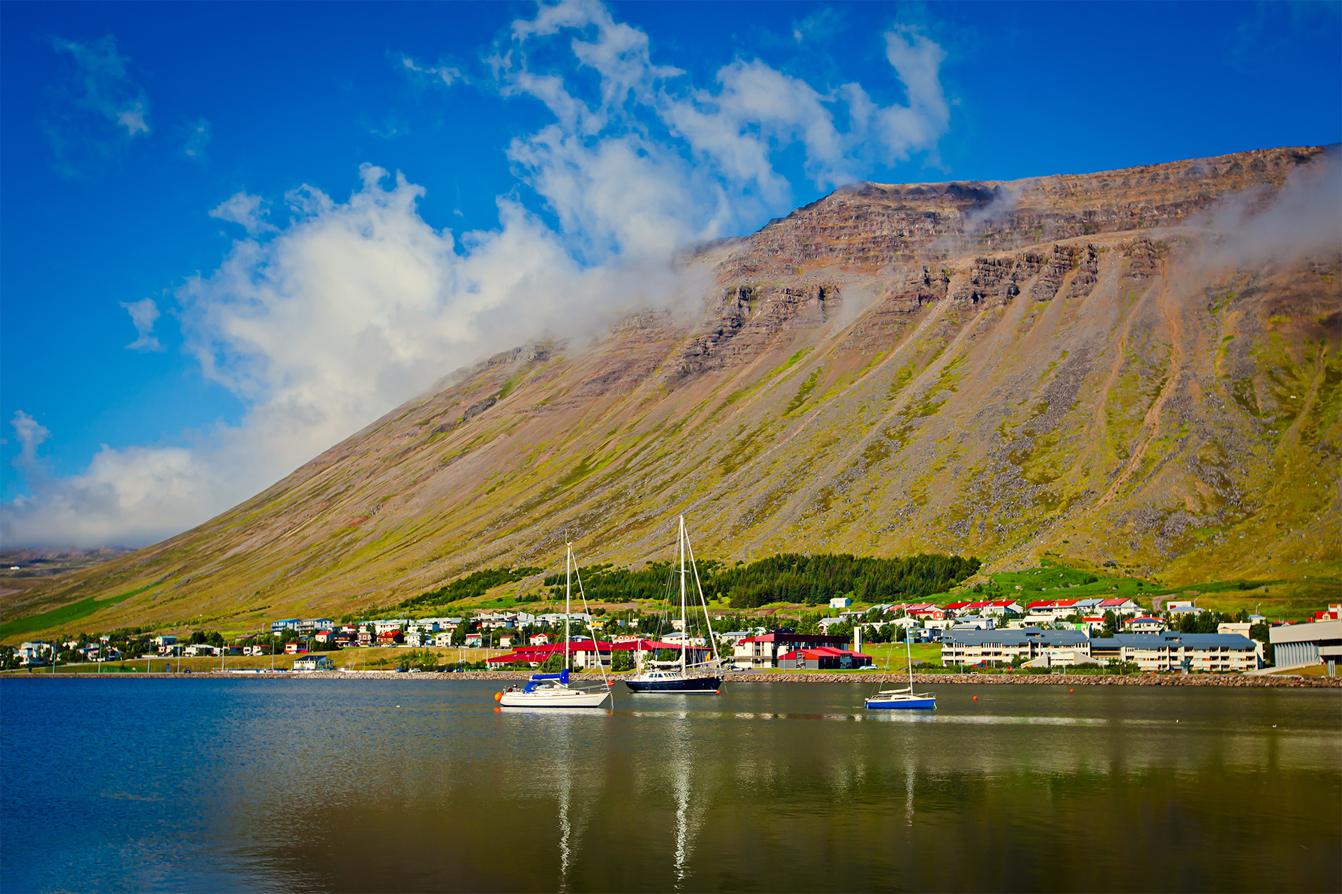 eautiful Icelandic Vibrant Summer Landscape with Fjord, Isafjor