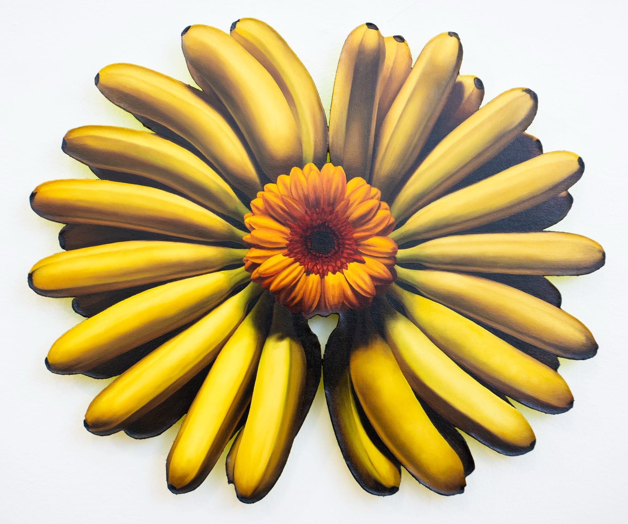 a hyperrealistic floral bouquet made of a yellow flower and bananas in an organic shape by Mason Pott
